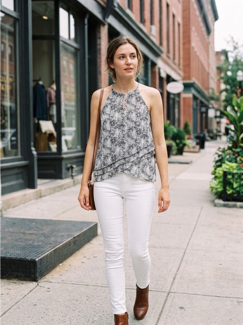 Paper Crane Black & White Floral Halter Camisole